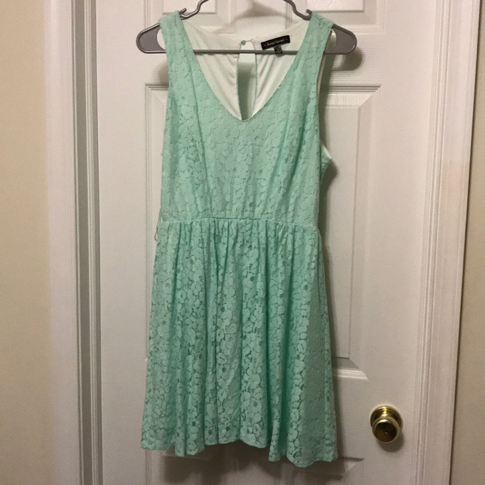 Mint green over white dress